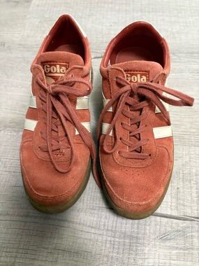 Gola Suede Trainers in Rust with White Stripes